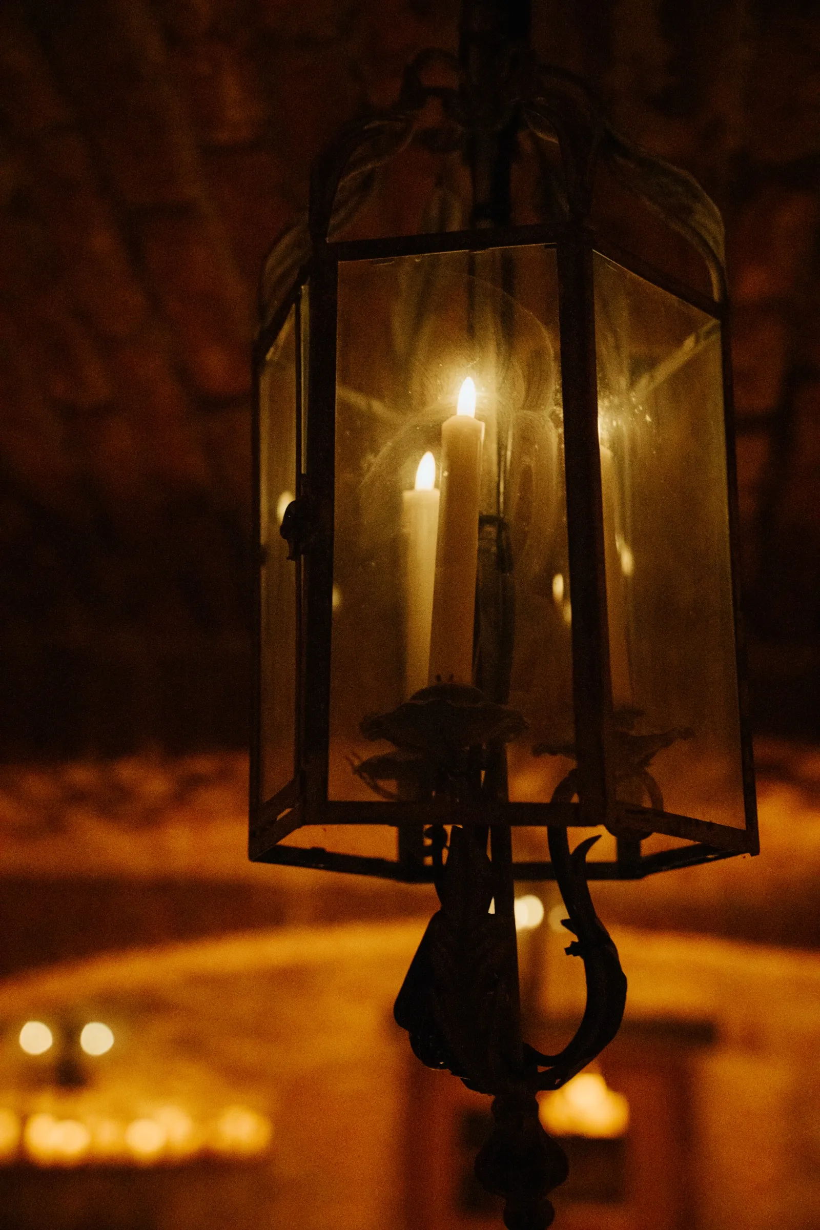Lantern and candles in the castle cellar