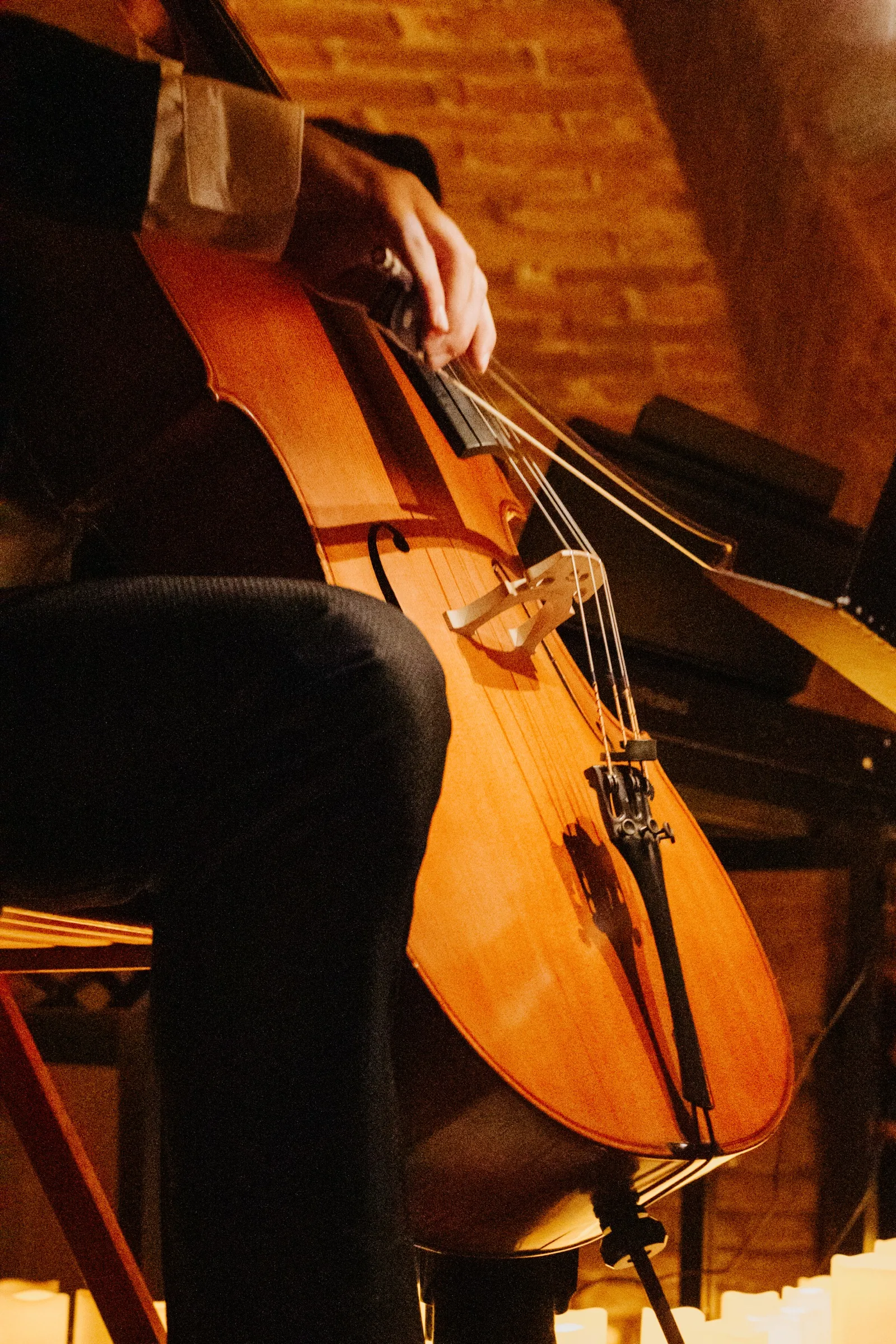 Close view of a cello during a performance